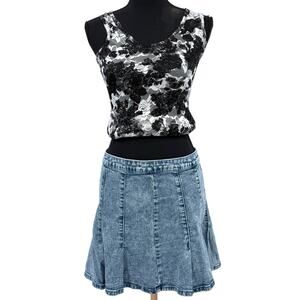 Vintage 90s No Boundries Acid Washed Denim Gored Mini Skirt‎ Sz 13 Med/Large